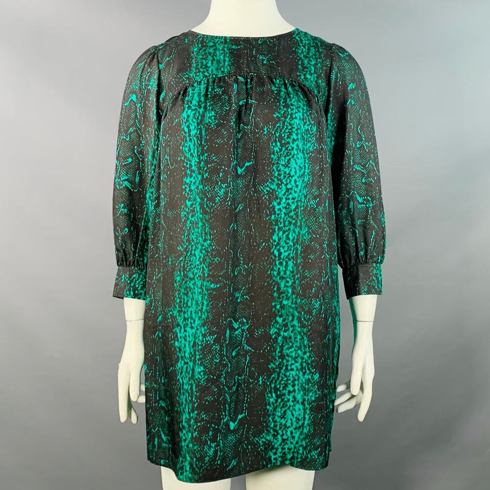 MANOUSH Size 10 Black Green Silk Snakeskin Print Long Sleeve Midi Dress
